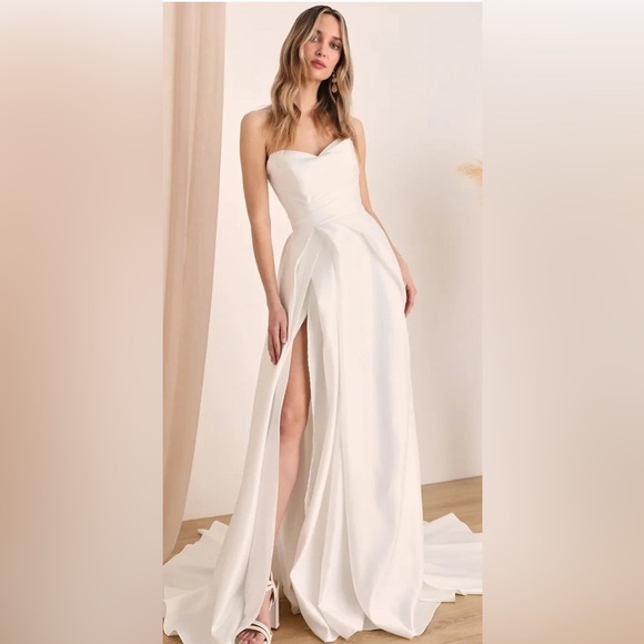 Lifetime of Love White Satin Strapless A-Line Gown Sz White #0306 - Picture 4 of 9